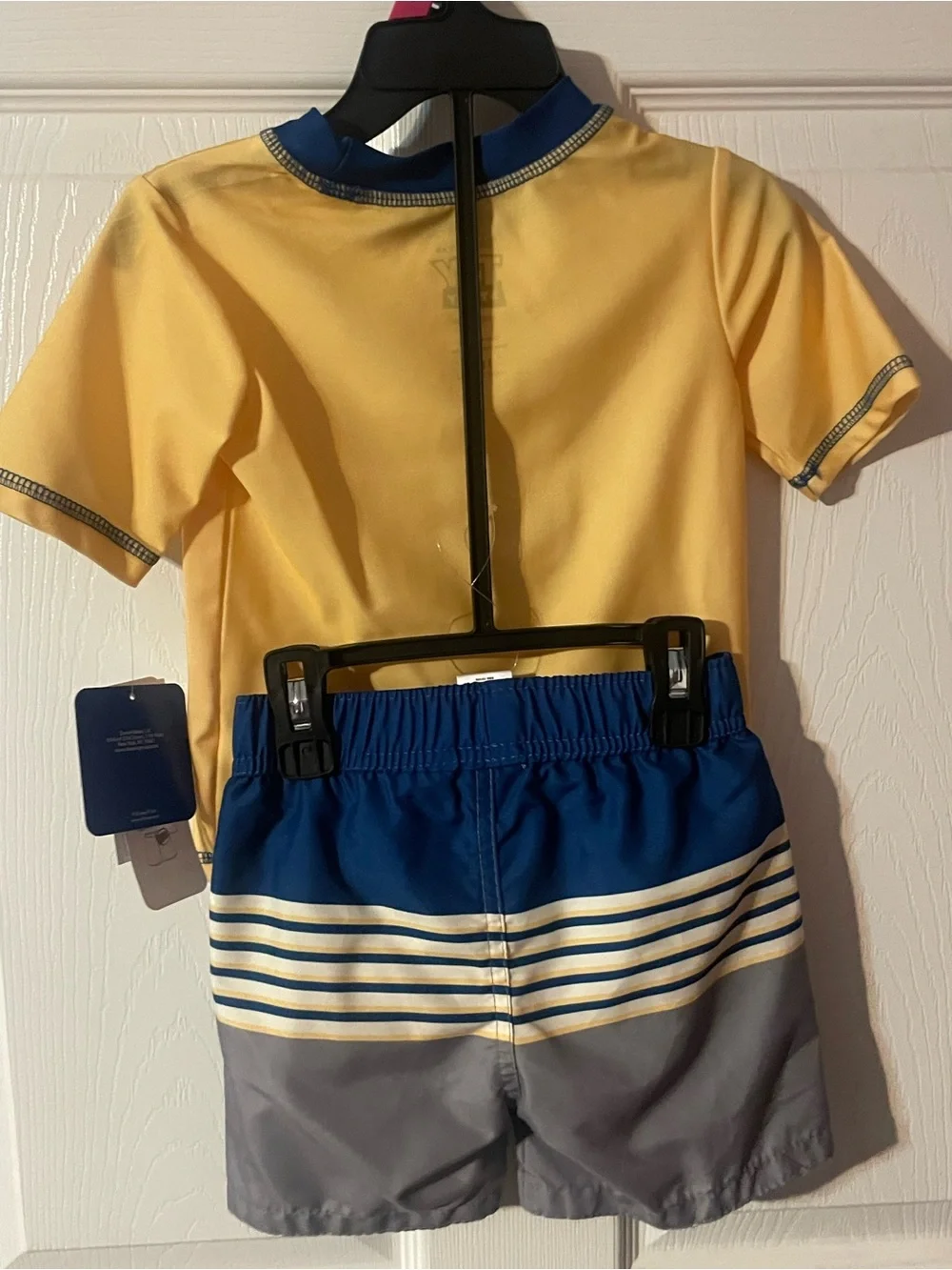 NWT Disney Pixar Toy Story Woody 2 Piece Rash Guard Swim Trunks Set UPF 50+ 18M